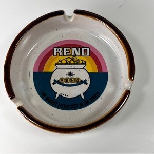 Vtg Reno Nevada Ceramic 3 Slot Ashtray Cigarettes White Souvenir Tobacco Retro